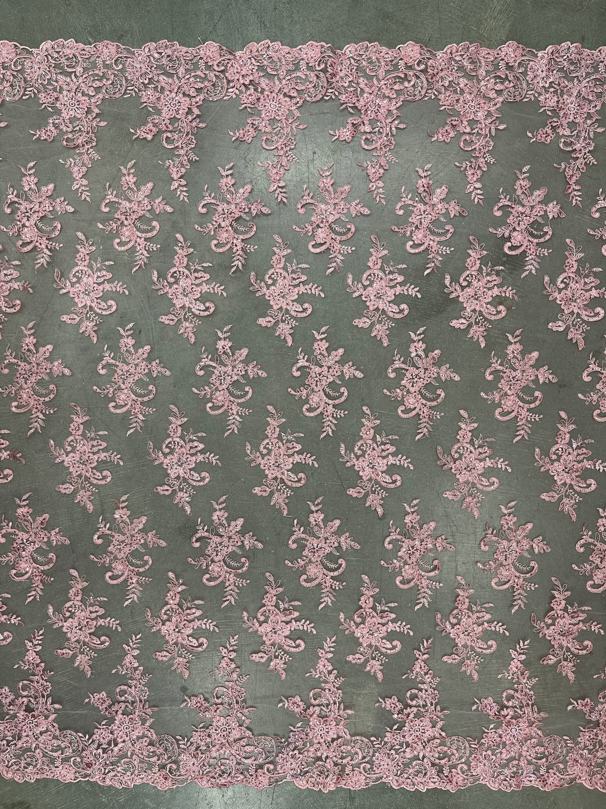 Tess PINK Polyester Floral Embroidery with Sequins on Mesh Lace Fabric by the Yard - 10216