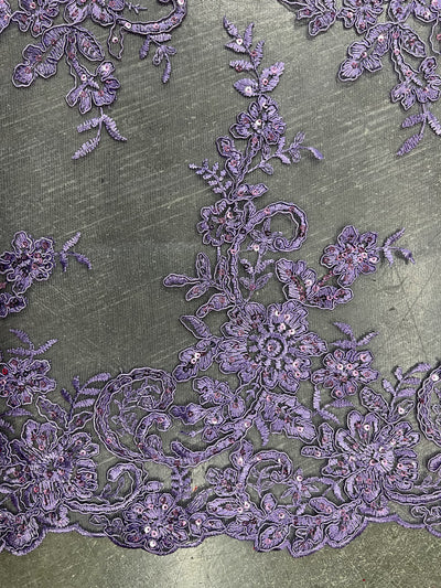 Tess LAVENDER Polyester Floral Embroidery with Sequins on Mesh Lace Fabric by the Yard - 10216