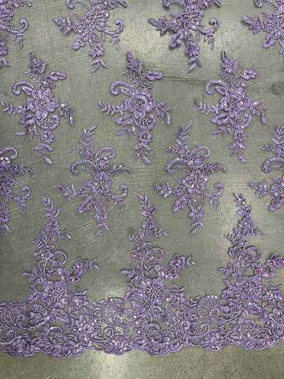 Tess LAVENDER Polyester Floral Embroidery with Sequins on Mesh Lace Fabric by the Yard - 10216