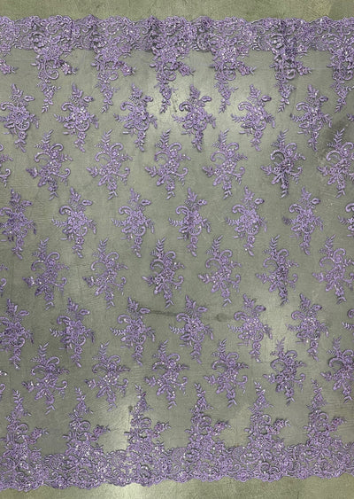Tess LAVENDER Polyester Floral Embroidery with Sequins on Mesh Lace Fabric by the Yard - 10216