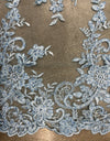 Tess LIGHT BLUE Polyester Floral Embroidery with Sequins on Mesh Lace Fabric by the Yard - 10216