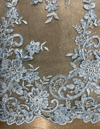 Tess LIGHT BLUE Polyester Floral Embroidery with Sequins on Mesh Lace Fabric by the Yard - 10216