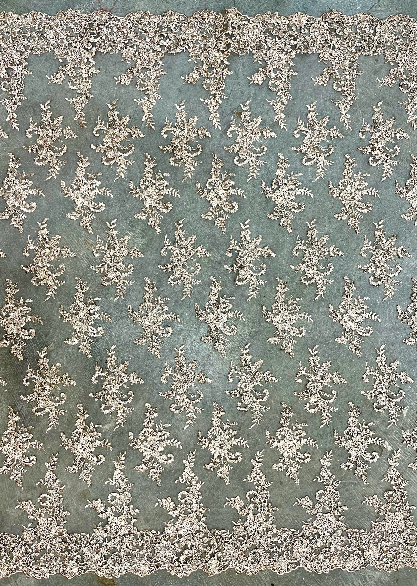 Tess CHAMPAGNE Polyester Floral Embroidery with Sequins on Mesh Lace Fabric by the Yard - 10216