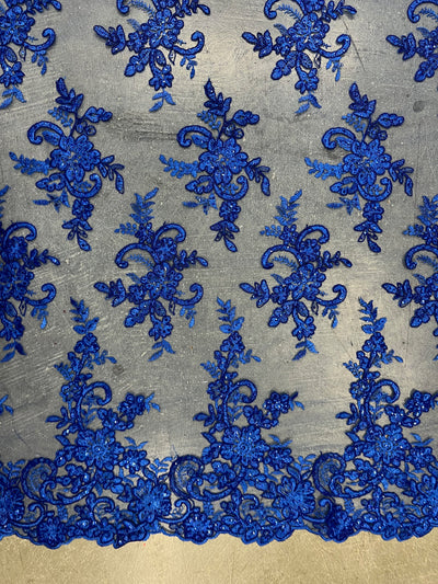 Tess ROYAL BLUE Polyester Floral Embroidery with Sequins on Mesh Lace Fabric by the Yard - 10216