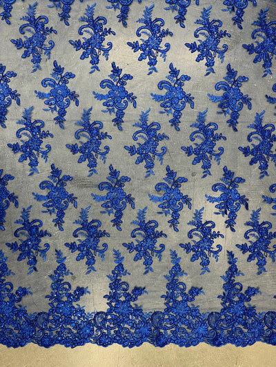 Tess ROYAL BLUE Polyester Floral Embroidery with Sequins on Mesh Lace Fabric by the Yard - 10216