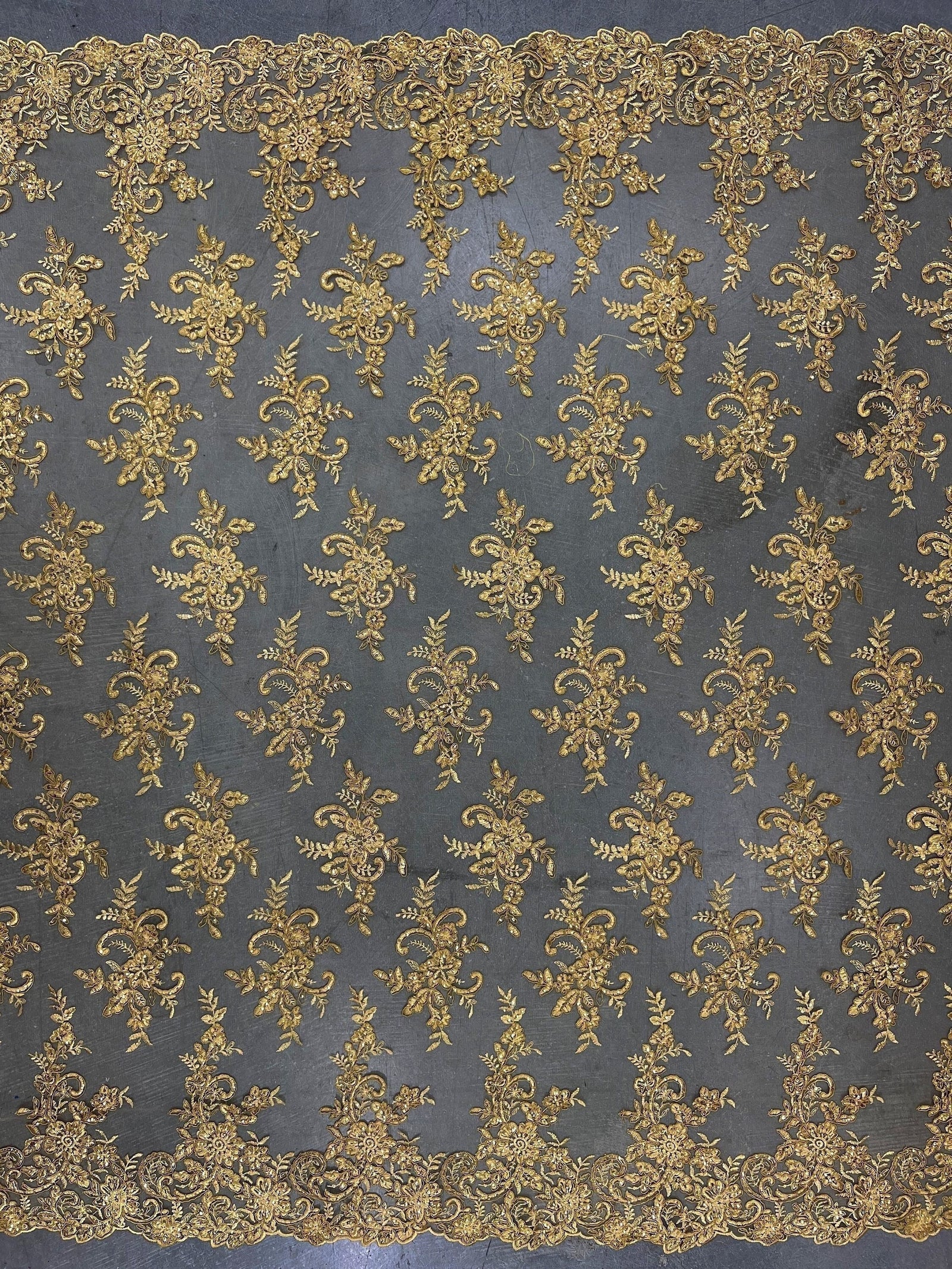 Tess GOLD Polyester Floral Embroidery with Sequins on Mesh Lace Fabric by the Yard - 10216