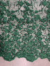 Braelyn HUNTER GREEN Polyester Floral Embroidery with Sequins on Web Mesh Lace Fabric for Gown, Wedding, Bridesmaid, Prom - 10166