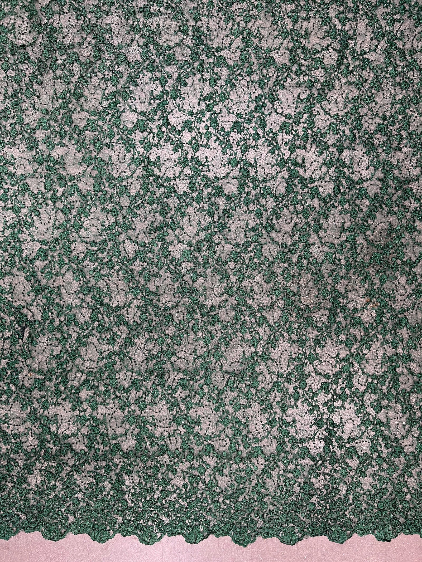 Braelyn HUNTER GREEN Polyester Floral Embroidery with Sequins on Web Mesh Lace Fabric for Gown, Wedding, Bridesmaid, Prom - 10166