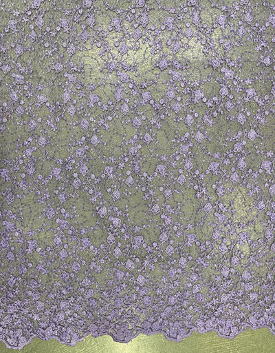 Braelyn LAVENDER Polyester Floral Embroidery with Sequins on Web Mesh Lace Fabric for Gown, Wedding, Bridesmaid, Prom - 10166