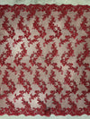 Cristina BURGUNDY Polyester Floral Embroidery with Sequins on Mesh Lace Fabric by the Yard for Gown, Wedding, Bridesmaid, Prom - 10076