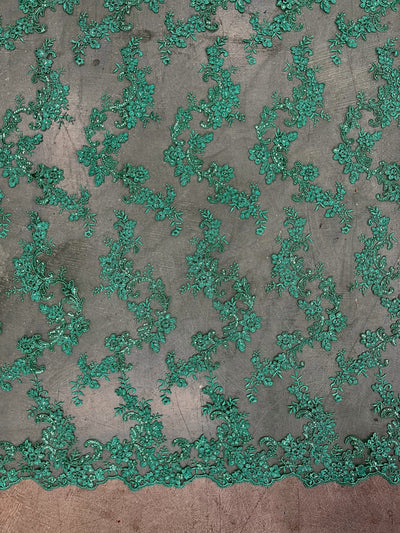 Cristina KELLY GREEN Polyester Floral Embroidery with Sequins on Mesh Lace Fabric by the Yard for Gown, Wedding, Bridesmaid, Prom - 10076
