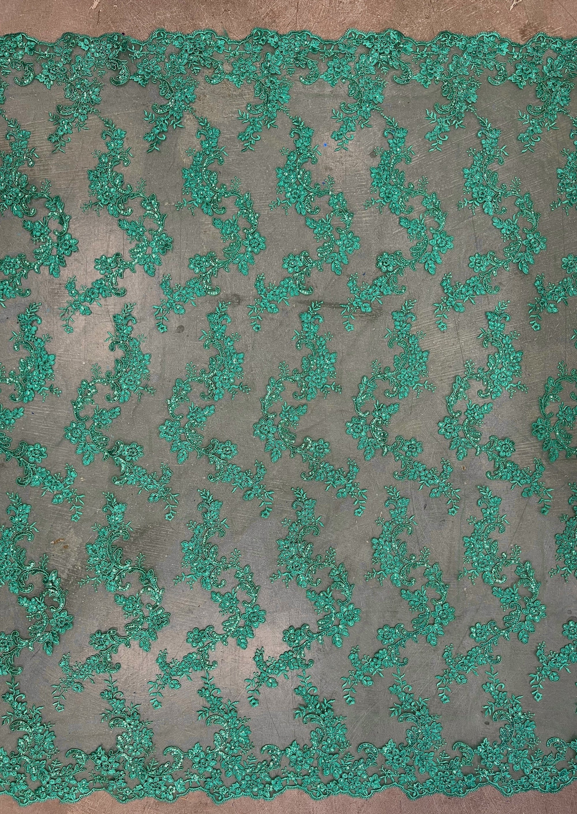 Cristina KELLY GREEN Polyester Floral Embroidery with Sequins on Mesh Lace Fabric by the Yard for Gown, Wedding, Bridesmaid, Prom - 10076