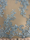Cristina LIGHT BLUE Polyester Floral Embroidery with Sequins on Mesh Lace Fabric by the Yard for Gown, Wedding, Bridesmaid, Prom - 10076
