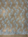 Cristina LIGHT BLUE Polyester Floral Embroidery with Sequins on Mesh Lace Fabric by the Yard for Gown, Wedding, Bridesmaid, Prom - 10076