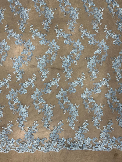 Cristina LIGHT BLUE Polyester Floral Embroidery with Sequins on Mesh Lace Fabric by the Yard for Gown, Wedding, Bridesmaid, Prom - 10076