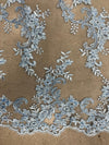 Cristina LIGHT BLUE Polyester Floral Embroidery with Sequins on Mesh Lace Fabric by the Yard for Gown, Wedding, Bridesmaid, Prom - 10076