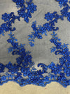 Cristina ROYAL BLUE Polyester Floral Embroidery with Sequins on Mesh Lace Fabric by the Yard for Gown, Wedding, Bridesmaid, Prom - 10076