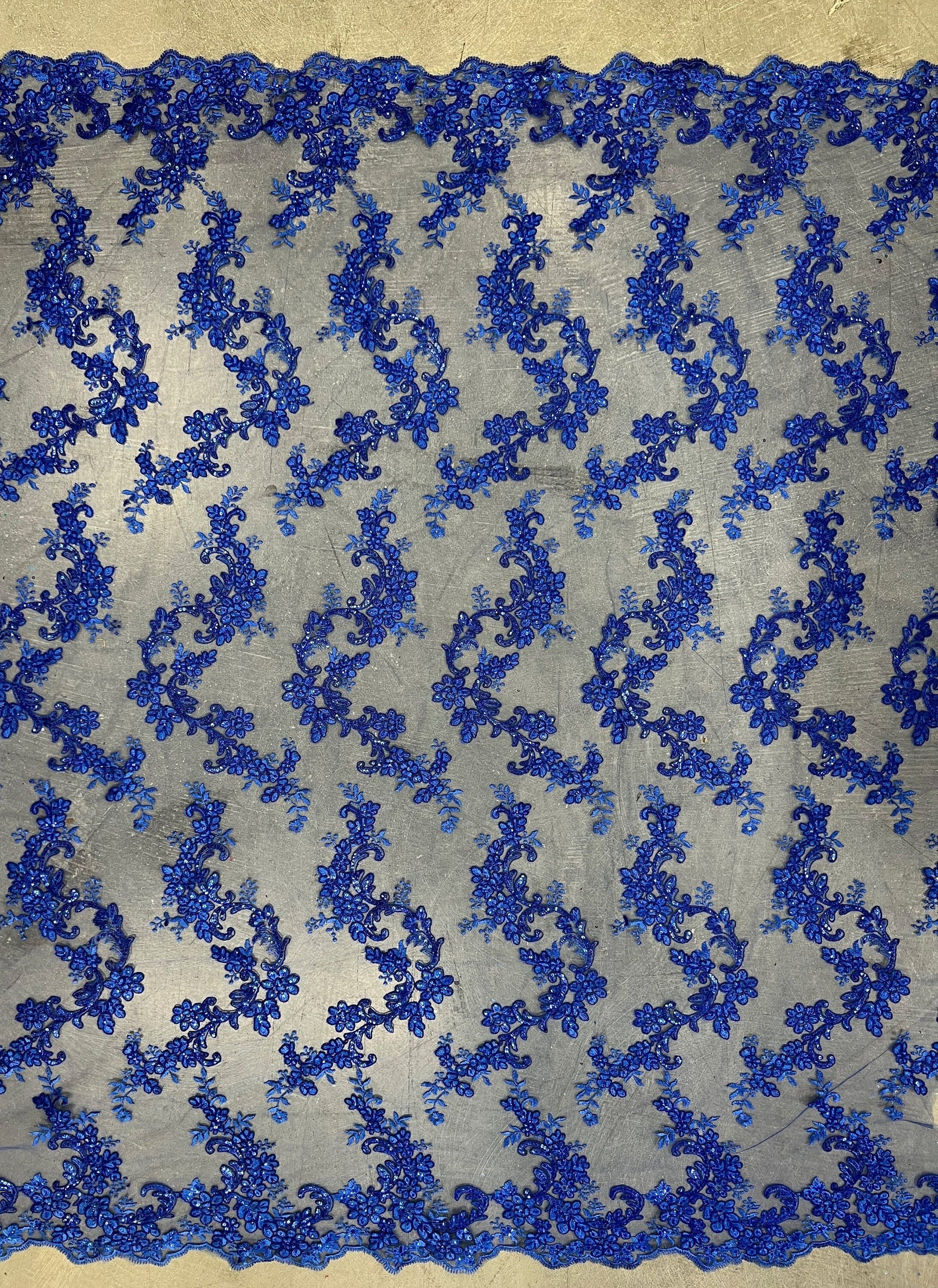 Cristina ROYAL BLUE Polyester Floral Embroidery with Sequins on Mesh Lace Fabric by the Yard for Gown, Wedding, Bridesmaid, Prom - 10076