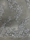 Cristina SILVER GREY Polyester Floral Embroidery with Sequins on Mesh Lace Fabric by the Yard for Gown, Wedding, Bridesmaid, Prom - 10076