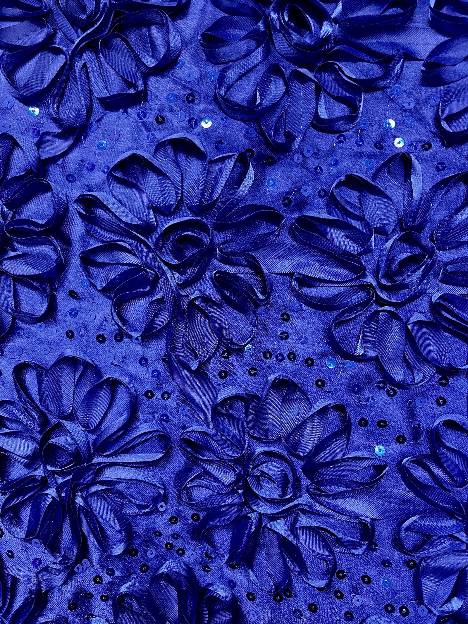 Allie ROYAL BLUE 3D Floral Polyester Satin Rosette with Sequins Fabric by the Yard - 10051