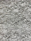 Allie WHITE 3D Floral Polyester Satin Rosette with Sequins Fabric by the Yard - 10051