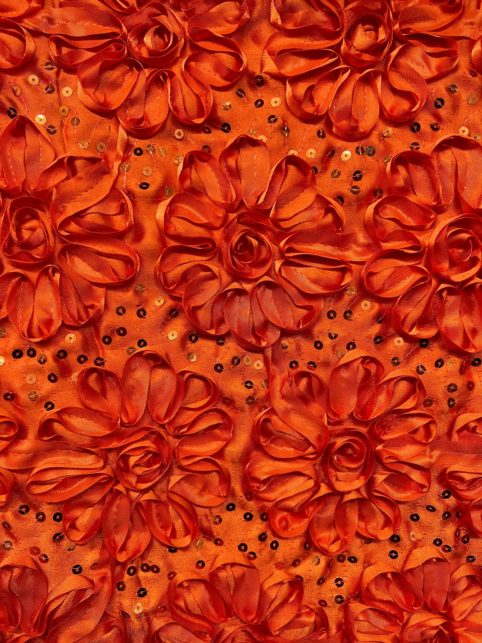 Allie ORANGE 3D Floral Polyester Satin Rosette with Sequins Fabric by the Yard - 10051