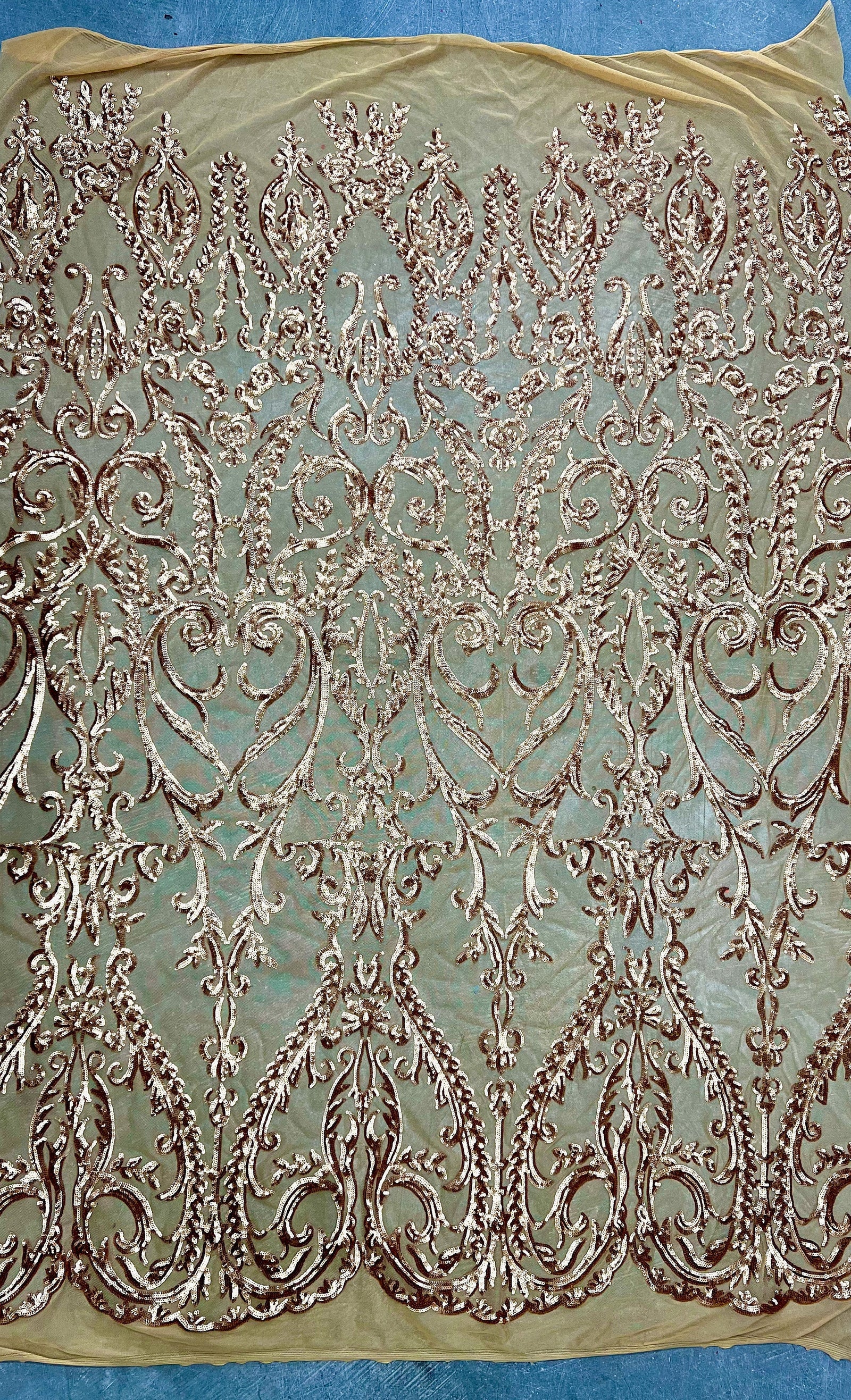 Esmeralda GOLD Sequins on Mesh Lace Fabric by the Yard - 10102