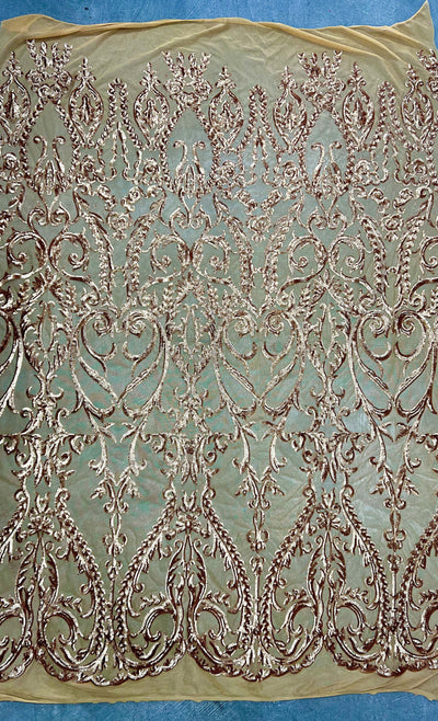 Esmeralda GOLD Sequins on Mesh Lace Fabric by the Yard - 10102