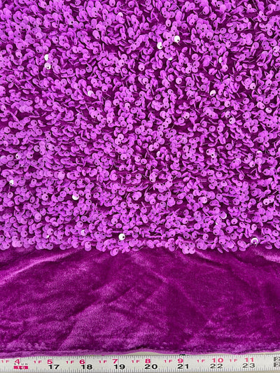 Stephanie ORCHID Overlap Sequins on MAGENTA Stretch Velvet Fabric by the Yard for Gowns, Apparel, Costumes, Crafts - 10185