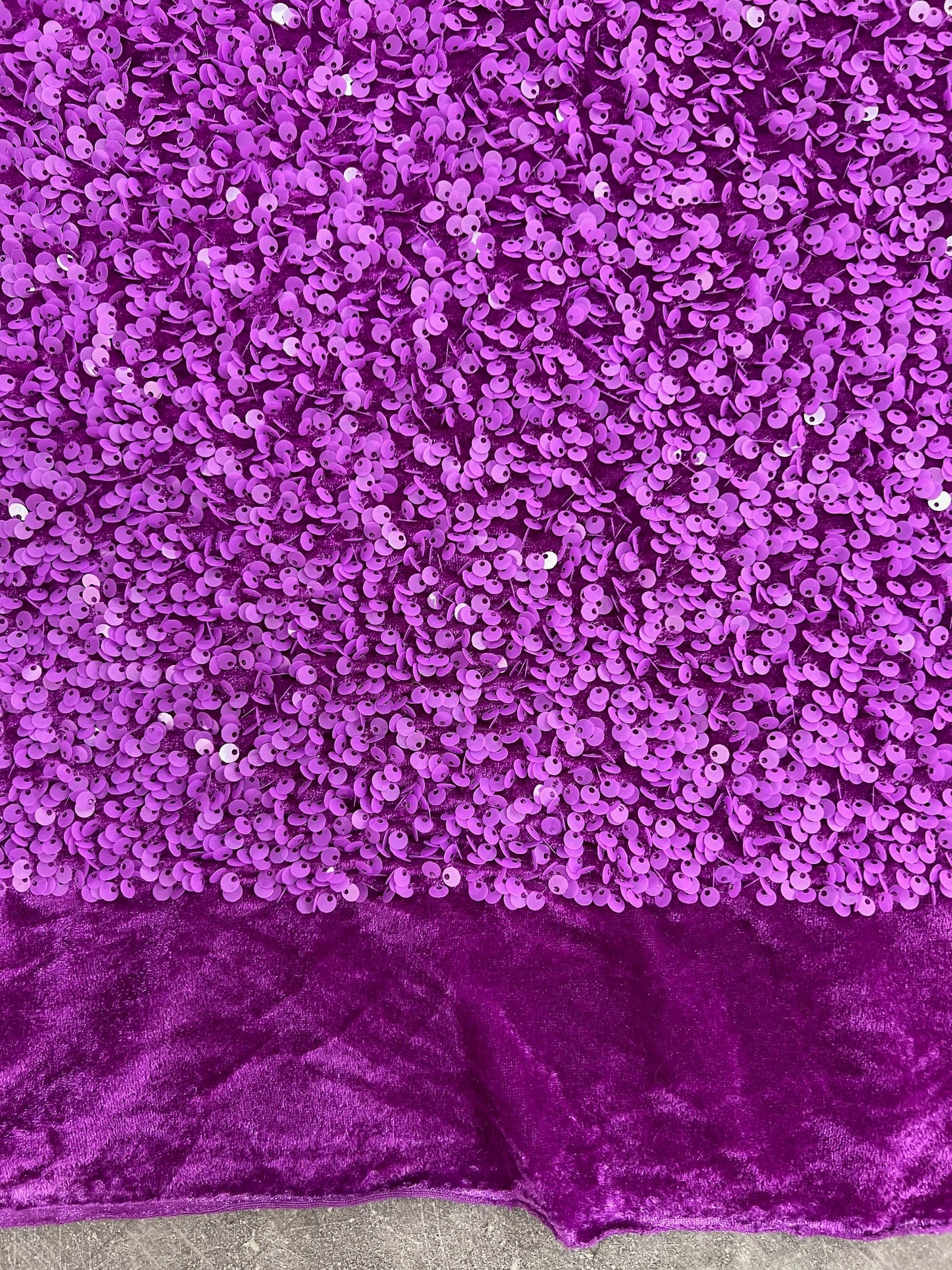 Stephanie ORCHID Overlap Sequins on MAGENTA Stretch Velvet Fabric by the Yard for Gowns, Apparel, Costumes, Crafts - 10185