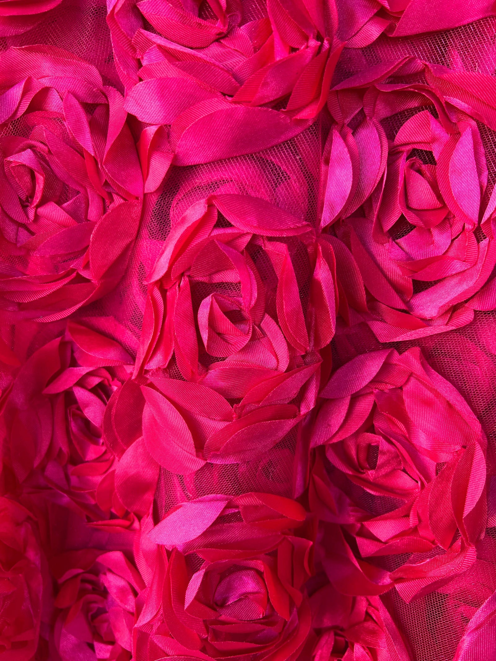 Maci FUCHSIA 3D Floral Polyester Satin Rosette on Mesh Fabric by the Yard - 10057