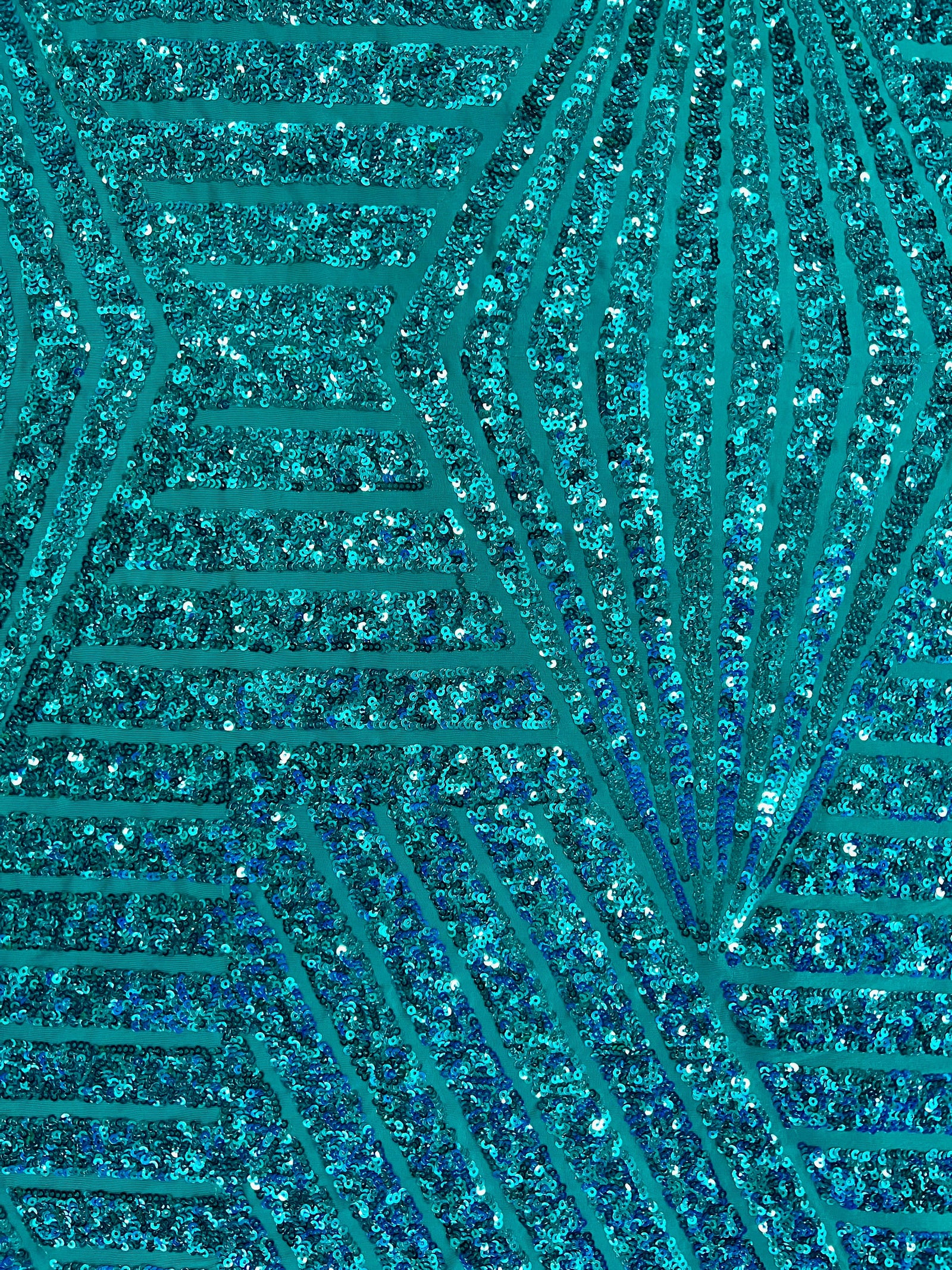 Thea TEAL Geometric Sequins Diamond & Stripes on Poly Spandex Fabric by the Yard - 10026
