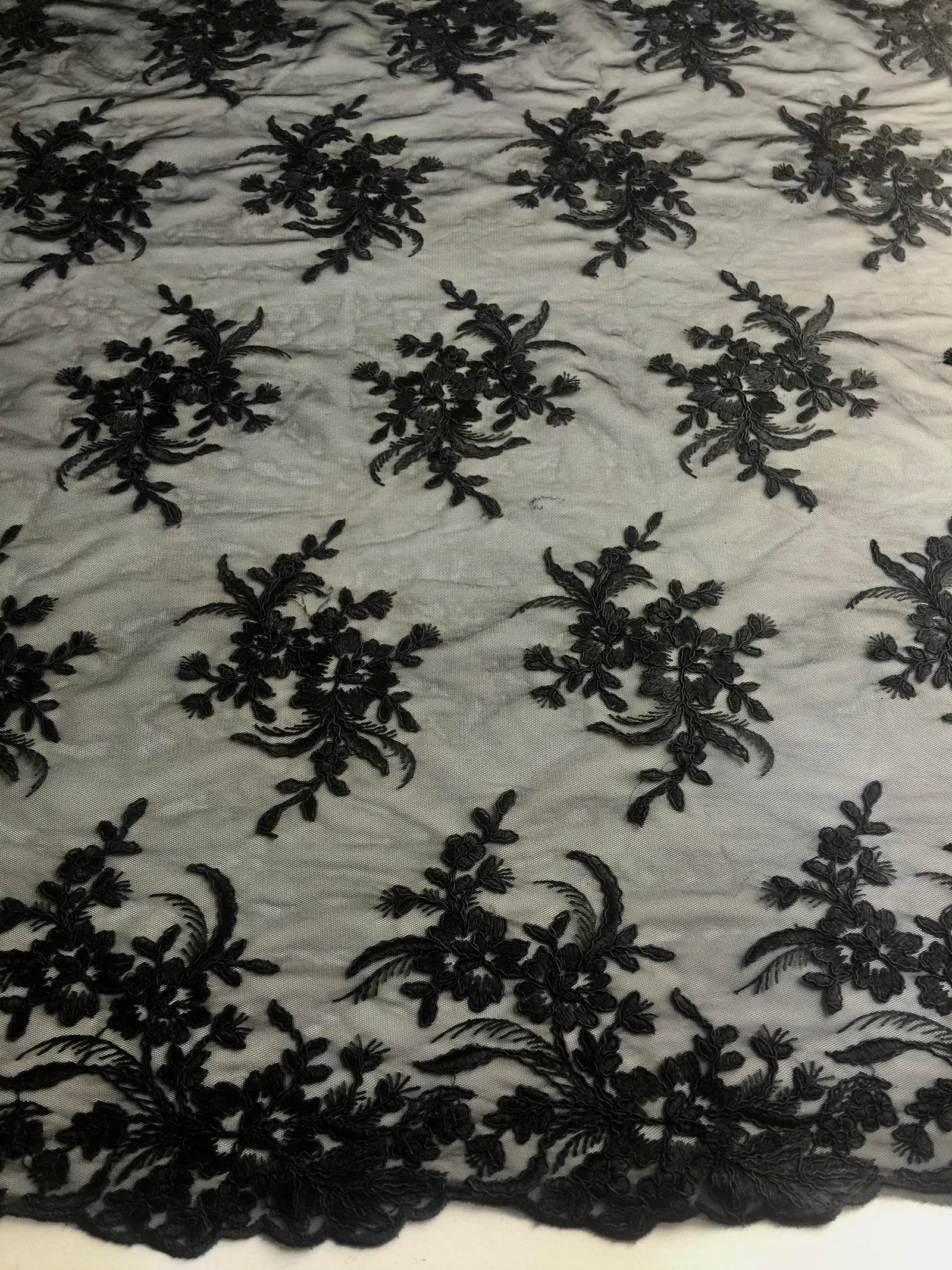 Callie BLACK Polyester Floral Corsage Embroidery on Mesh Lace Fabric by the Yard - 10025