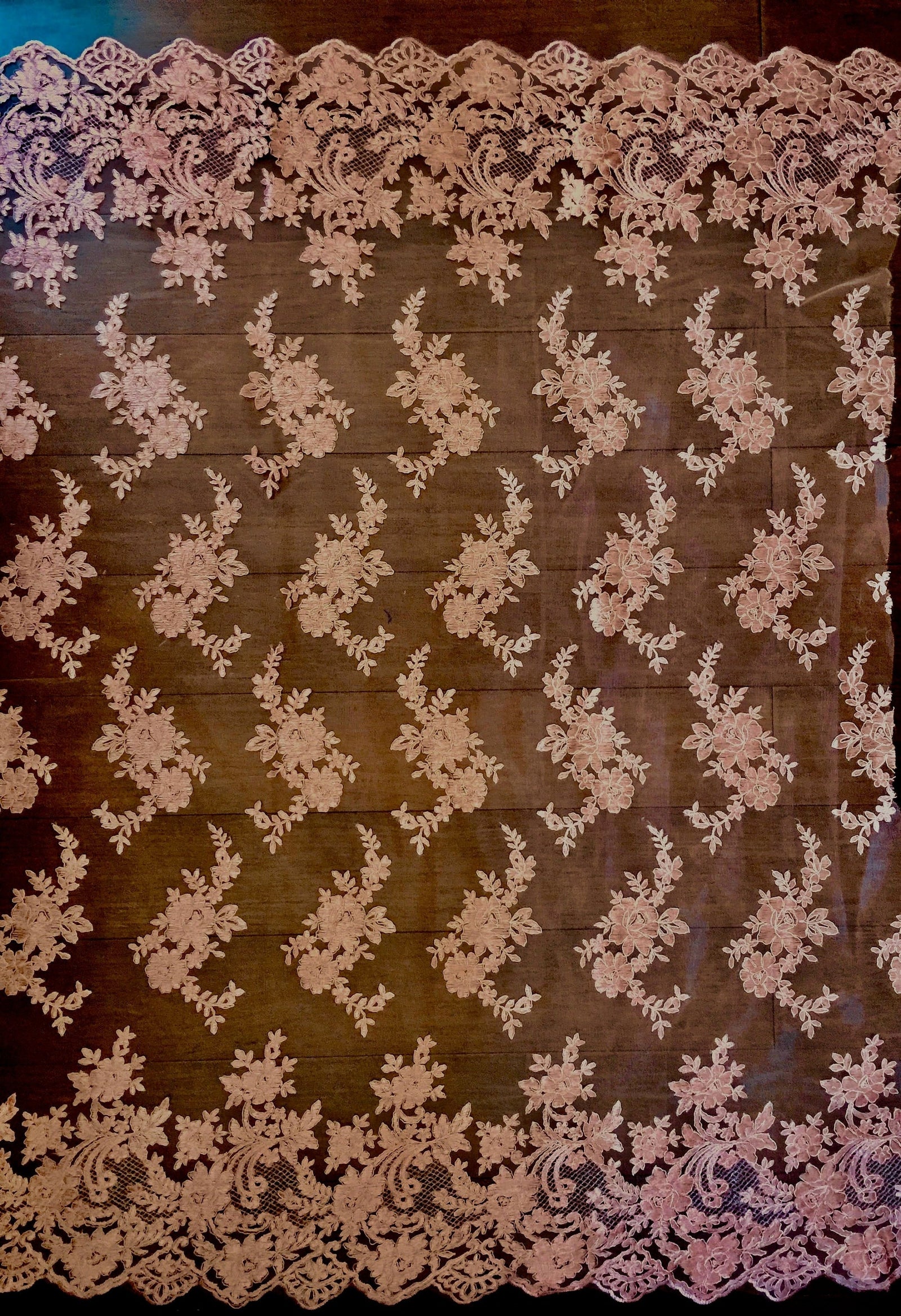 Diana CORAL Polyester Corded Floral Embroidery on Mesh Lace Fabric by the Yard - 10064