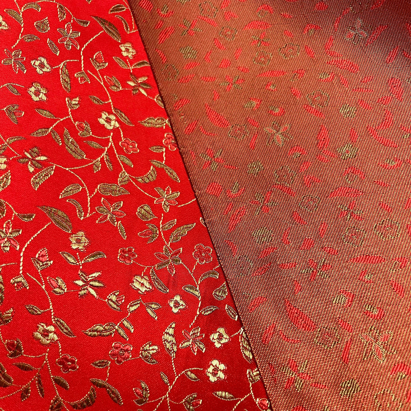 Vivienne RED GOLD Floral Brocade Chinese Satin Fabric by the Yard - 10041