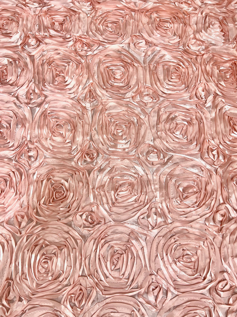 Paige BLUSH PEACH 3D Floral Polyester Satin Rosette Fabric by the Yard - 10028