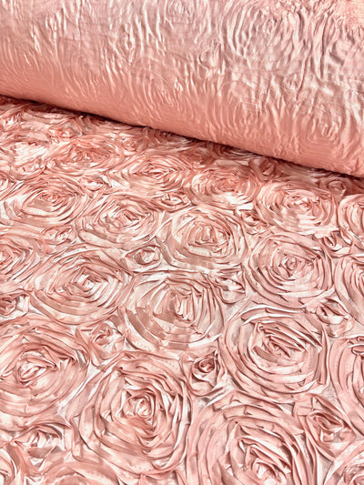 Paige BLUSH PEACH 3D Floral Polyester Satin Rosette Fabric by the Yard - 10028