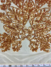 Kara GOLD Hearts and Flowers Sequins on NUDE Mesh Lace Fabric by the Yard - 10148
