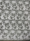 Dakota WHITE Polyester Corded Floral Embroidery on Mesh Lace Fabric by the Yard - 10043