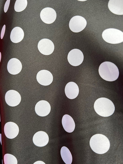 Shelby 0.75" WHITE Polka Dots on BLACK Polyester Light Weight Satin Fabric by the Yard - 10070