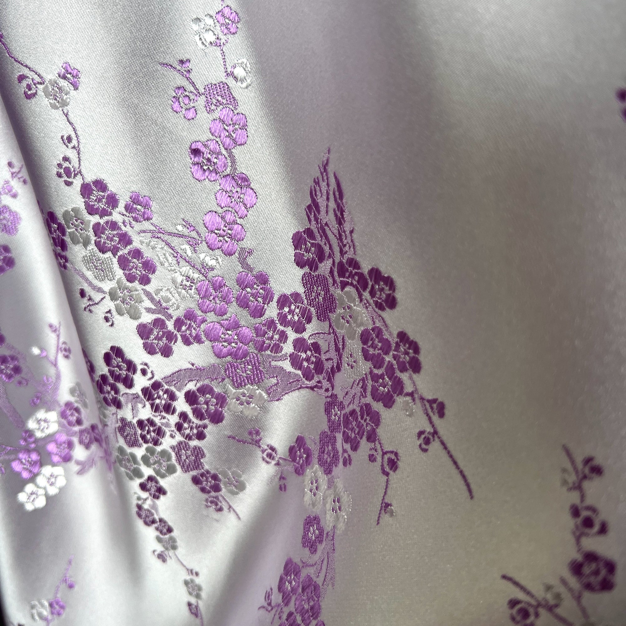 Kori LAVENDER Plum Blossom Floral Brocade Chinese Satin Fabric for Cheongsam/Qipao, Apparel, Costumes, Upholstery, Bags, Crafts - 10210