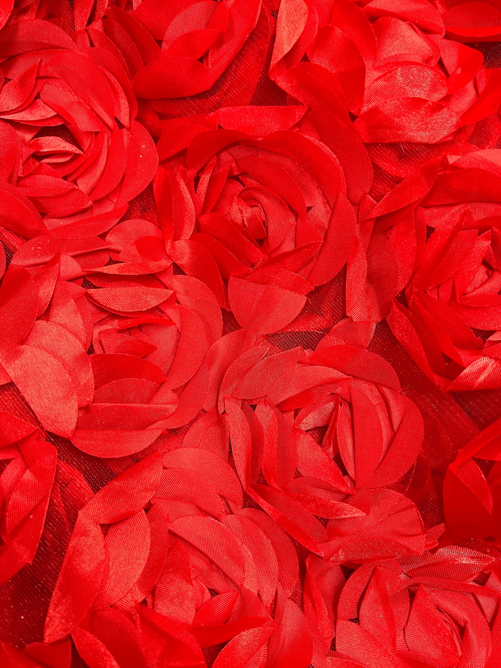 Maci RED 3D Floral Polyester Satin Rosette on Mesh Fabric by the Yard - 10057