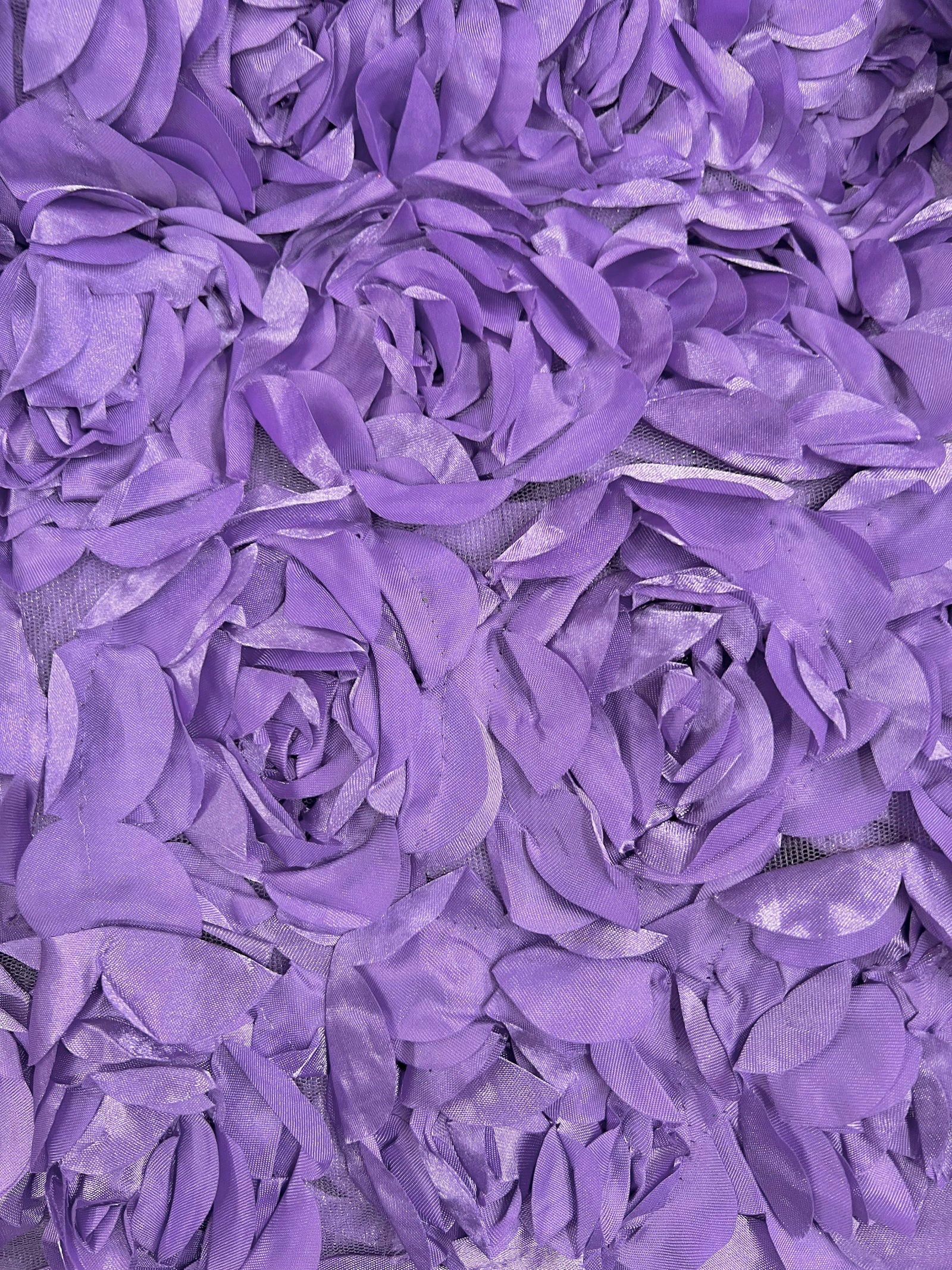 Maci VIOLET 3D Floral Polyester Satin Rosette on Mesh Fabric by the Yard - 10057