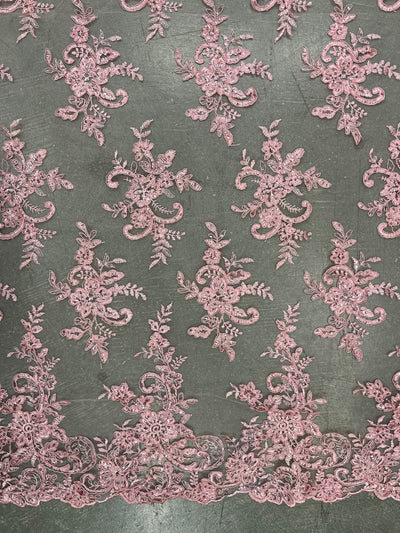 Tess PINK Polyester Floral Embroidery with Sequins on Mesh Lace Fabric by the Yard - 10216