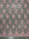 Tess PINK Polyester Floral Embroidery with Sequins on Mesh Lace Fabric by the Yard - 10216