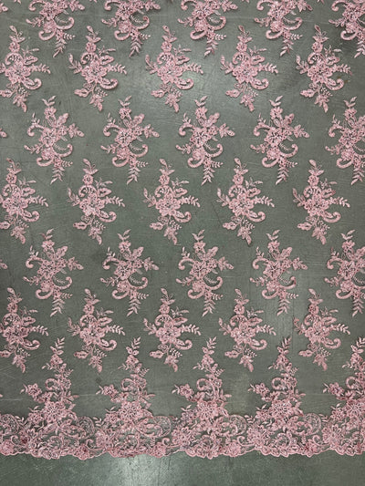 Tess PINK Polyester Floral Embroidery with Sequins on Mesh Lace Fabric by the Yard - 10216