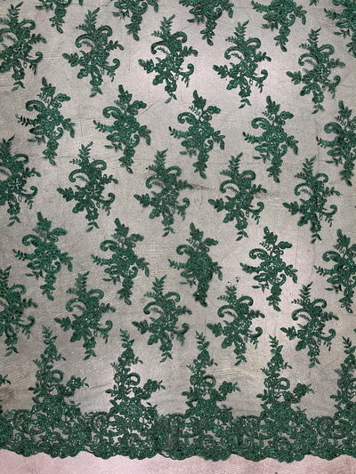 Tess HUNTER GREEN Polyester Floral Embroidery with Sequins on Mesh Lace Fabric by the Yard - 10216