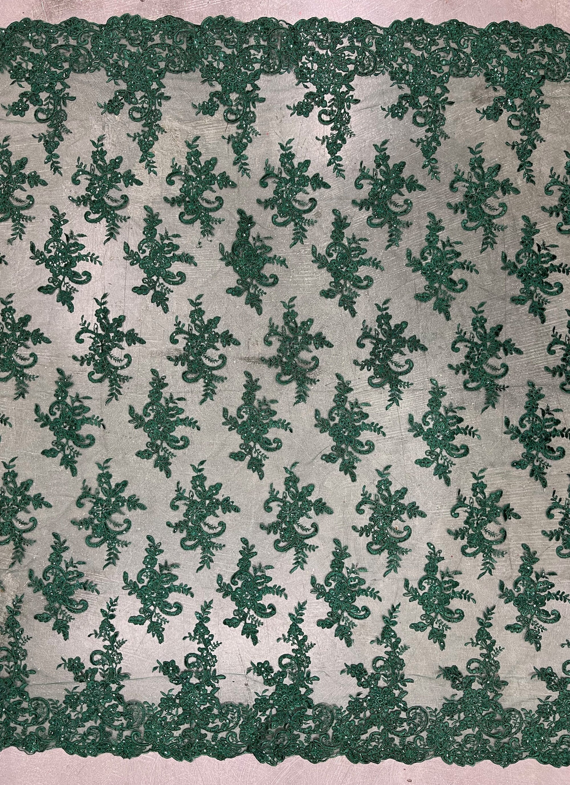 Tess HUNTER GREEN Polyester Floral Embroidery with Sequins on Mesh Lace Fabric by the Yard - 10216