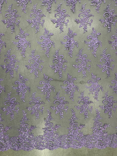 Tess LAVENDER Polyester Floral Embroidery with Sequins on Mesh Lace Fabric by the Yard - 10216