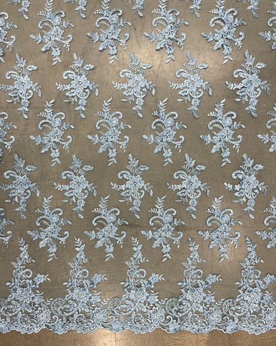 Tess LIGHT BLUE Polyester Floral Embroidery with Sequins on Mesh Lace Fabric by the Yard - 10216
